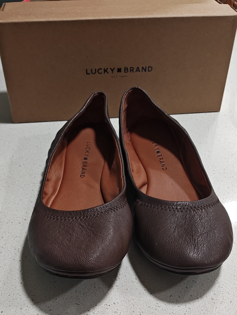 Lucky Brand Women’s Dark Brown Leather Slip-On Ballet Flats